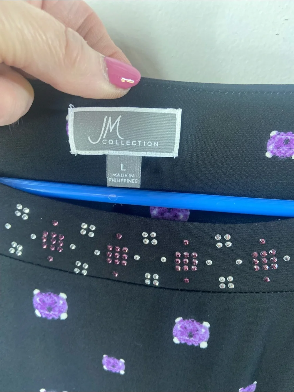 JM Collection Black Tunic with Purple & Gold Jewel Print - Picture 7 of 7